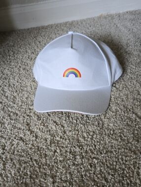 White Baseball Cap with Rainbow Details